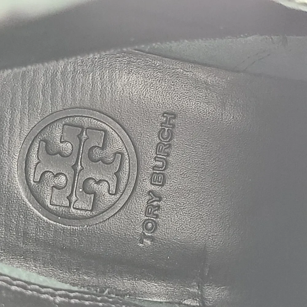 Tory Burch Combat Lug Sole Boots Zipper Lace Up Black Leather Logo US 6 New